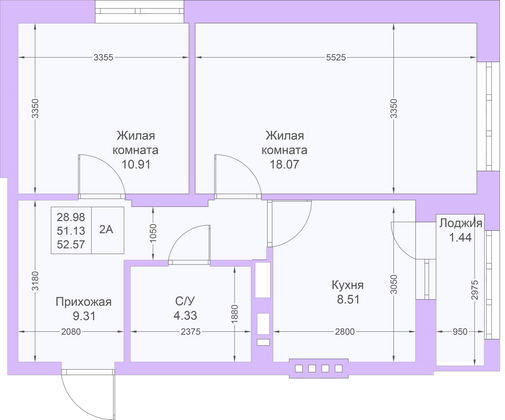 Продажа 2-комнатной квартиры 52,6 м², 23/25 этаж