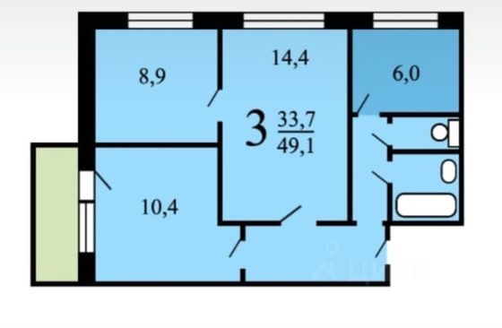 Продажа 3-комнатной квартиры 49,1 м², 4/9 этаж