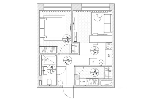 Продажа 1-комнатной квартиры 35,3 м², 5/8 этаж