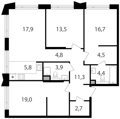 Продажа 3-комнатной квартиры 95,2 м², 23/24 этаж