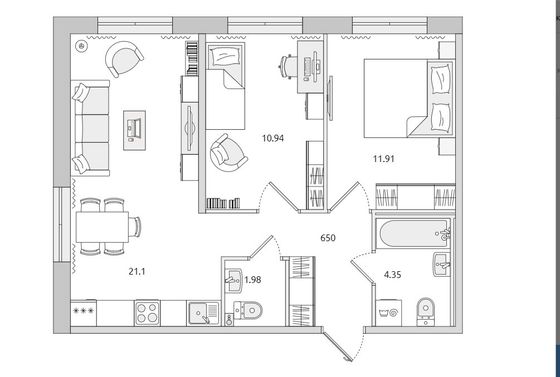 Продажа 2-комнатной квартиры 56,8 м², 1/16 этаж