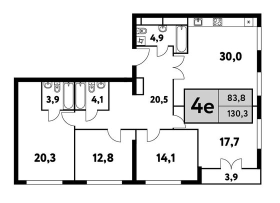 130,3 м², 5-комн. квартира, 26/35 этаж