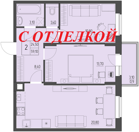 Продажа 2-комнатной квартиры 58,2 м², 2/4 этаж