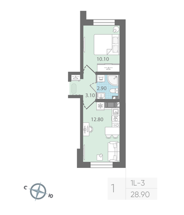 Продажа 1-комнатной квартиры 28,9 м², 2/25 этаж