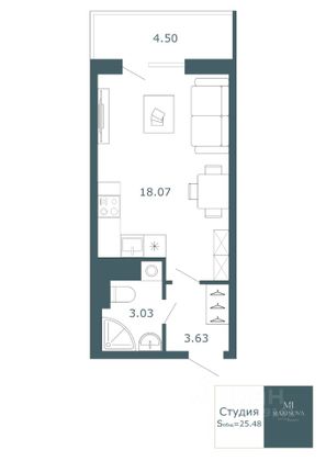 Продажа квартиры-студии 24,1 м², 13/17 этаж