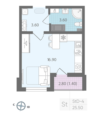 Продажа квартиры-студии 25,5 м², 6/24 этаж
