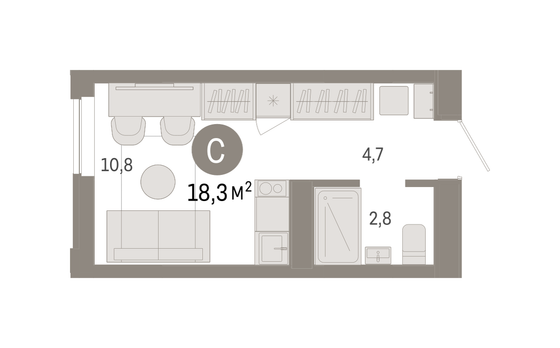 18,3 м², студия, 5/6 этаж