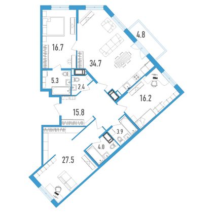 Продажа 3-комнатной квартиры 127,9 м², 12/18 этаж