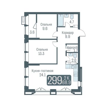Продажа 2-комнатной квартиры 67,1 м², 6/24 этаж