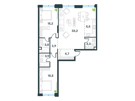 Продажа 3-комнатной квартиры 88 м², 2/32 этаж