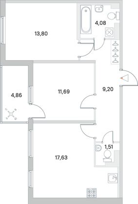 Продажа 2-комнатной квартиры 60,3 м², 2/5 этаж