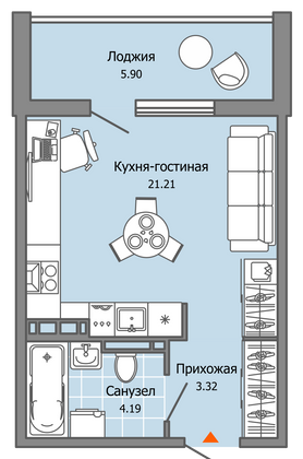 28 м², студия, 5/7 этаж