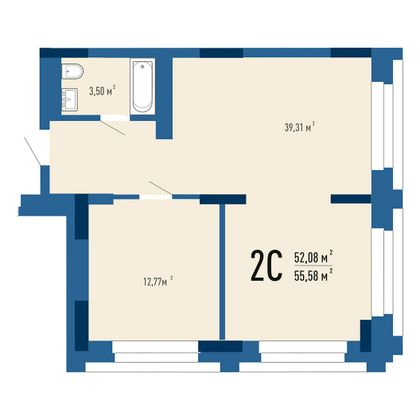 56,3 м², 1-комн. квартира, 14/30 этаж