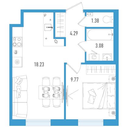 36,8 м², 1-комн. квартира, 3/7 этаж