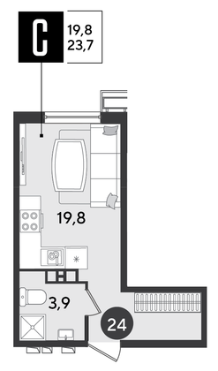 Продажа квартиры-студии 23,7 м², 5/16 этаж