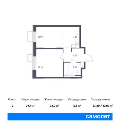 37,9 м², 1-комн. квартира, 5/10 этаж