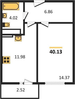 Продажа 1-комнатной квартиры 40,1 м², 23/25 этаж