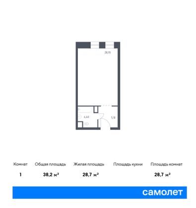 38,2 м², студия, 9/10 этаж