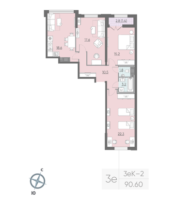 Продажа 3-комнатной квартиры 90,6 м², 9/23 этаж