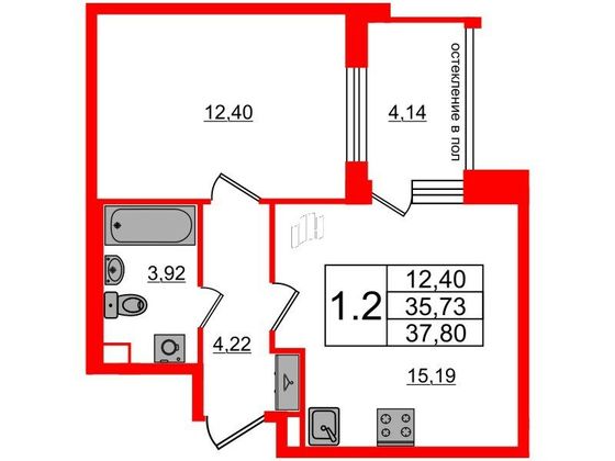 Продажа 1-комнатной квартиры 35,7 м², 1/9 этаж