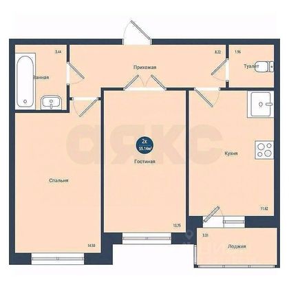 Продажа 2-комнатной квартиры 55,1 м², 14/21 этаж