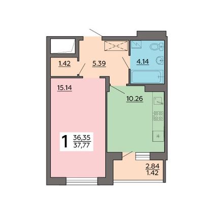 Продажа 1-комнатной квартиры 37,8 м², 17/18 этаж