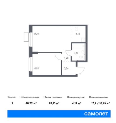 40,8 м², 1-комн. квартира, 2/12 этаж