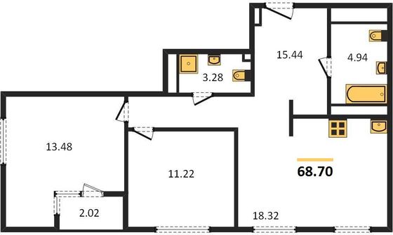 Продажа 2-комнатной квартиры 68,7 м², 23/23 этаж