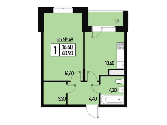 Продажа 1-комнатной квартиры 39,4 м², 1/3 этаж