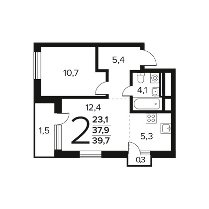 39,7 м², 2-комн. квартира, 6/9 этаж