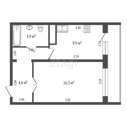 Продажа 1-комнатной квартиры 37,3 м², 1/3 этаж