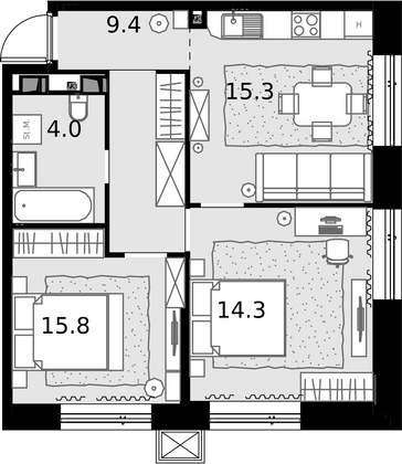 58,9 м², 2-комн. квартира, 24/28 этаж