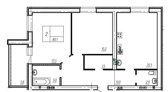 Продажа 2-комнатной квартиры 80,1 м², 1/9 этаж