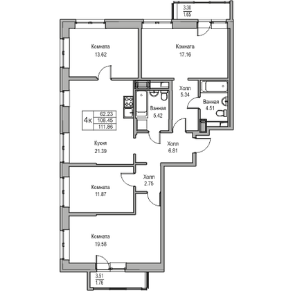 Продажа 4-комнатной квартиры 108,4 м², 14/23 этаж