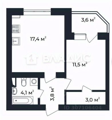 Продажа 1-комнатной квартиры 41,6 м², 1/3 этаж