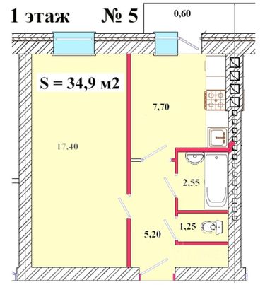 Продажа 1-комнатной квартиры 34,9 м², 1/3 этаж