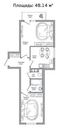 Продажа 2-комнатной квартиры 48,1 м², 8/18 этаж