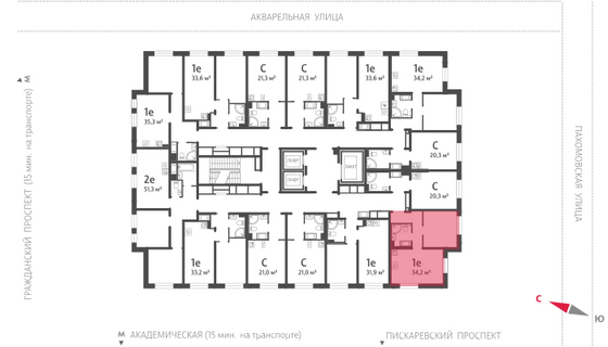 34,2 м², 1-комн. квартира, 18/25 этаж