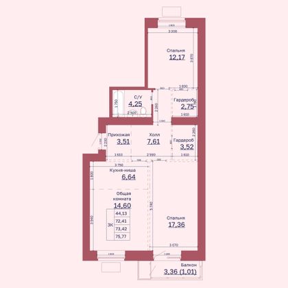 Продажа 3-комнатной квартиры 73,4 м², 3/10 этаж