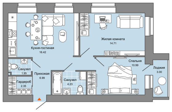 60 м², 3-комн. квартира, 3/8 этаж