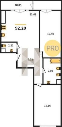 Продажа 2-комнатной квартиры 92,2 м², 3/9 этаж