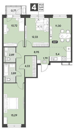 Продажа 4-комнатной квартиры 77,7 м², 21/25 этаж