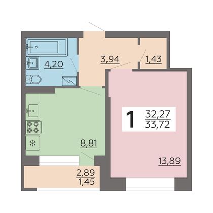 Продажа 1-комнатной квартиры 33,7 м², 21/24 этаж