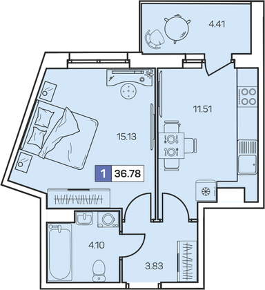 36,8 м², 1-комн. квартира, 2/8 этаж