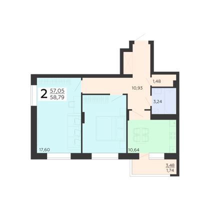 Продажа 2-комнатной квартиры 58,8 м², 7/18 этаж