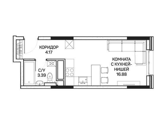 24,4 м², студия, 5/8 этаж