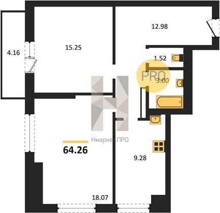 Продажа 2-комнатной квартиры 64,3 м², 19/27 этаж
