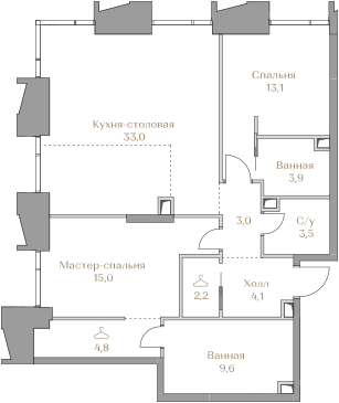 92,2 м², 2-комн. квартира, 10/18 этаж