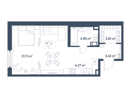 47,5 м², студия, 5/11 этаж