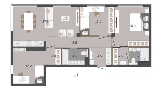 Продажа 3-комнатной квартиры 96,5 м², 2/7 этаж